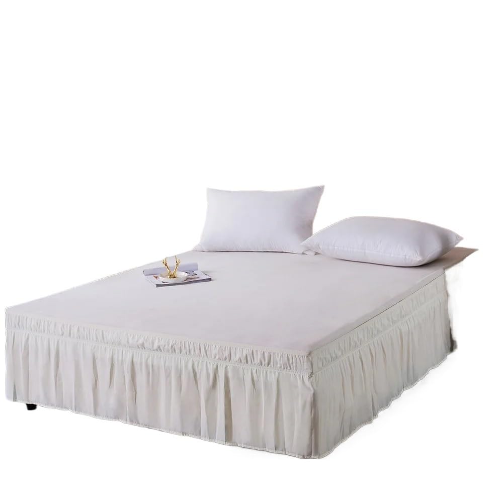HESHUWEN Bed Skirt 1PC Elastic Bed Ruffles BedSkirt Soft Comfortable Wrap Around Fade Resistant BedCover Without Surface Couvre Lit Bed Protector Bed Base Cover(Rice-white,Full 137x193cmx38cm)