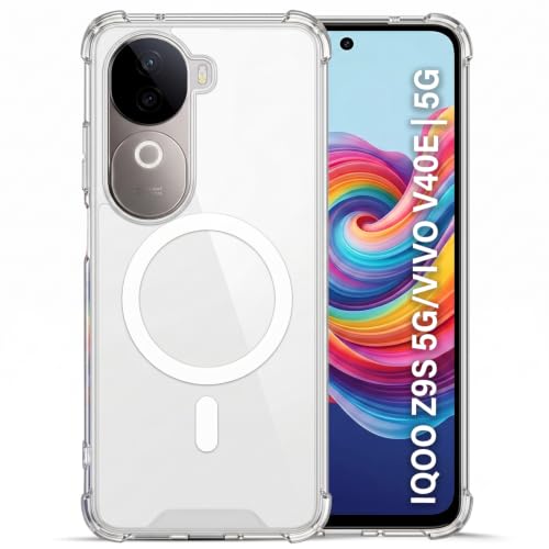 Image of TRUEUPGRADE Back Cover for Vivo V40e / iQOO Z9s 5G| Mag-Safe Printed Transparent Case | Hard PC Back + Soft TPU Bumper | Magnetic Print Shockproof Protective Cover | Crystal Clear