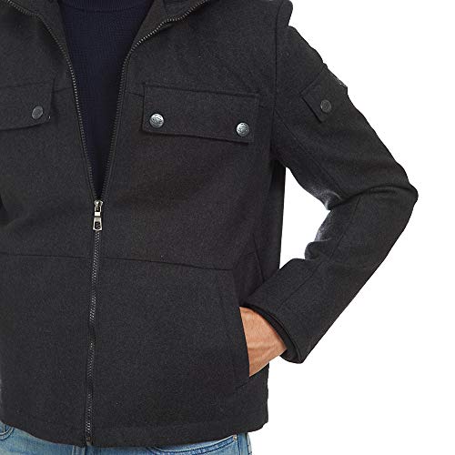 Image of mens Wool Blend Zip Front Hooded Jacket