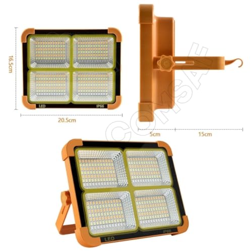 Image of 100W LED Construction Work Light, 10000LM Portable Rechargeable Spotlight with 12000mAh Battery, Solar & USB Rechargeable Flood Light, 4 Lighting Modes, IP66 Emergency Camping Light for Garage,Outdoor