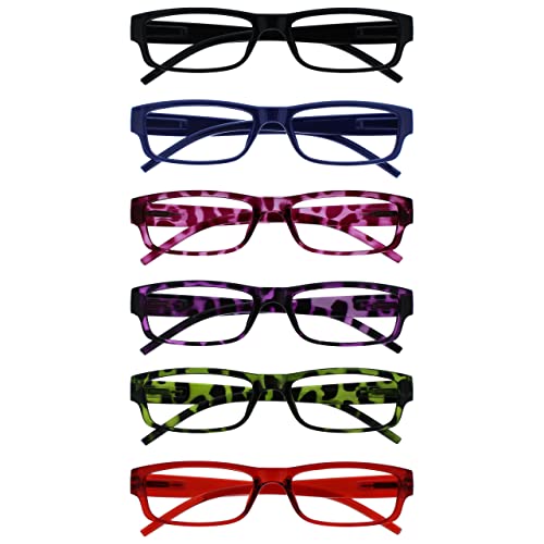 OPULIZE Ace Gafas de Lectura Pack de 6 Montura Delgada Clásica para Todos los Días Negro Azul Rosa Morado Verde Rojo Resistente a los Arañazos Bisagras con Muelle Hombre Mujer RRRRRRR32-13456Z +3.50