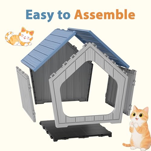 Image of Cat Litter Box Enclosure, Resin Enclosed Litter Box Furniture with Air Holes, Outdoor Cat House Weatherproof, Wide Opening Design for Easy Cleaning, Blue