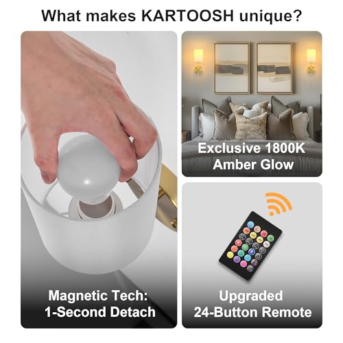 Image of Battery Operated Wall Sconce Set of Two,Wireless Rechargeable Wall Light With Remote Control, Dimmable, 1800K /3000K /4000K /6000K /RGB, Timer, for Living Room, Bedroom, Fireplace, TV, 26.8 Inch, Gold