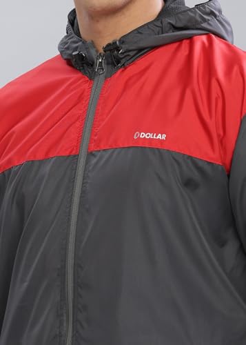 Image of Dollar Men's Polyester Colourblock Windcheater Jacket With Zipper Pockets and Hood