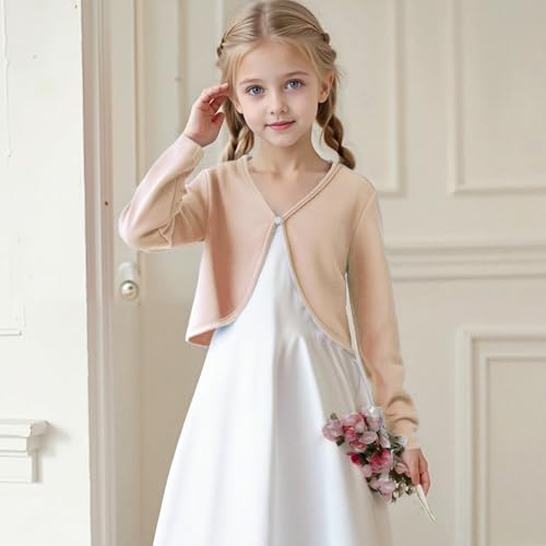 Girls Cardigan Sweaters Lightweight Long Sleeve Button Closure Knit Cover Up Cropped Sweater Tops 5-13 Years2