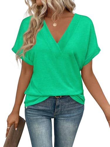Image of T Shirts Short Sleeve V Neck Tees Womens Tops Beach Vacation Fashion Clothes 2026 Casual Summer Spring Fall Outfits