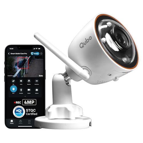 Image of Qubo Smart Bullet Cam Pro 4MP [2026 Edition] by Hero Group | STQC Certified | AI Person Detection | Intruder Alarm | Color Night Vision | App Control | Records Directly on Cloud | No SD Card Required