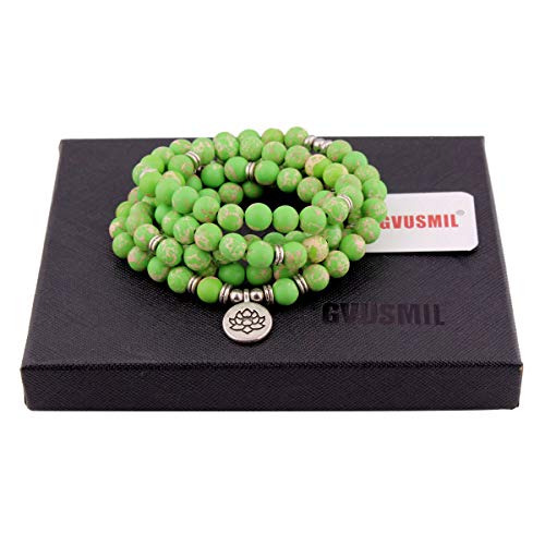 image for GVUSMIL 8mm Mala Amazonite 108 Beads Necklace for Yoga Buddhist Rosary