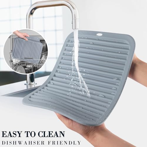 Image of 4 PCS Silicone Trivet for Hot Dishes, Hot Pads Trivets Mat for Hot Pots and Pans, Heat Resistant Silicone Hot-Mats, Pot Holders Jar Opener Tables-Mats for Countertop Drying Mat (Grey)