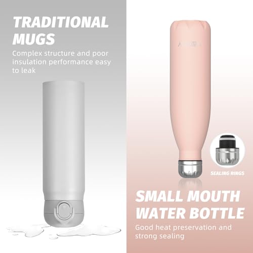 Image of WATERSY Stainless Steel water bottles,17oz /500ml Insulated Water Bottles,Pink metal water bottle Keeps Drink Cold and Hot,BPA Free kids water bottles for School,Gym,Travel,Sports