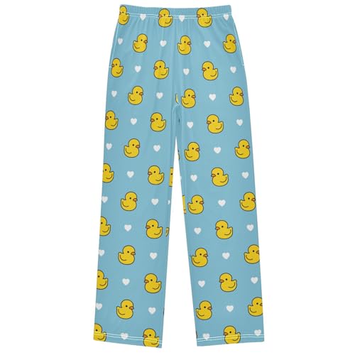 Boy's Lounge Pants Yellow Duck White Hearts Kids Jogger Pants Elastic Waist Long Bottoms with Pockets 6-14 Years