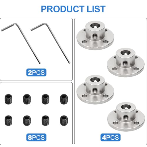 8MM Flanschkupplung 4 Stück für Wellenkuppler für Modellbaumotoren,Wellenkupplung Motorstecker 8mm Innendurchm mit 8 Stück Befestigungsschraube 1 Stück M4 Sechskantschlüssel für DIY Modellmotoren