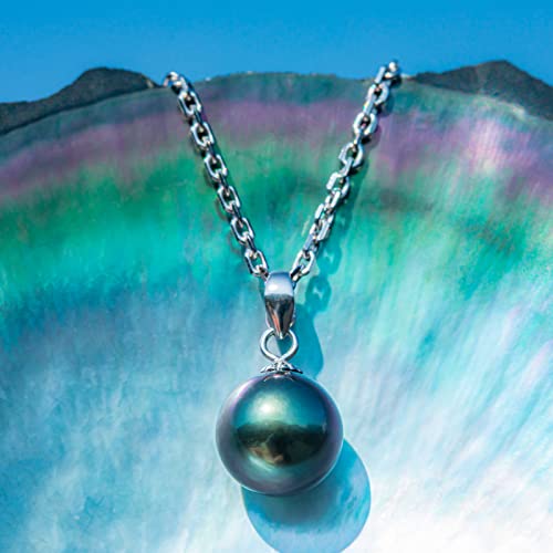 9-12MM Genuine Tahitian Black Pearl Necklace, AAA Quality Handpicked Nature Tahitian Black Pearls, 18K Solid White Gold/Yellow Gold Pendant, 40+2+3mm Adjustable Sterling Silver Chain2