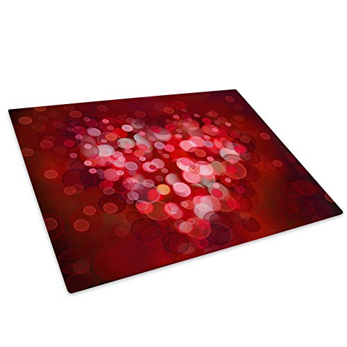 Glass Chopping Board for Kitchen - Non-Slip Worktop Saver With Red and White Design - Small Size