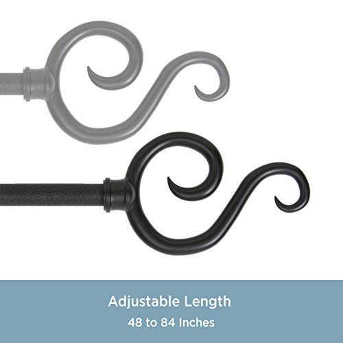 Kenney Scroll Hook Standard Decorative Window Curtain Rod, 48 To 84-Inch, Black #TOP3