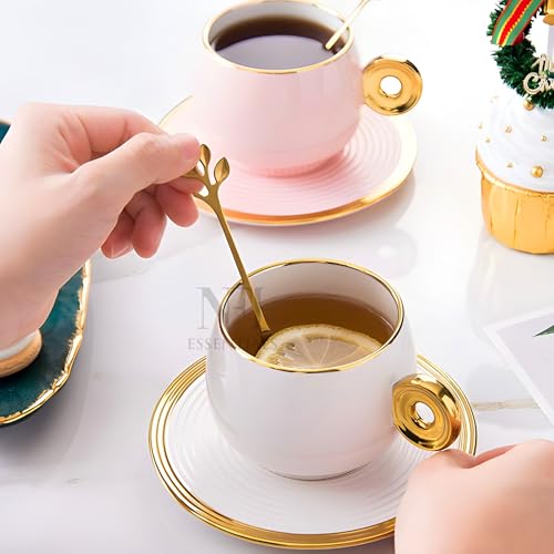 Image of NFI essentials 6 Pcs Leaf Design Coffee Tea Spoons Set, Stainless Steel 13cm Golden Retro Dessert Espresso Spoons Cutlery Kitchen Tableware, Perfect for Mixing & Stirring