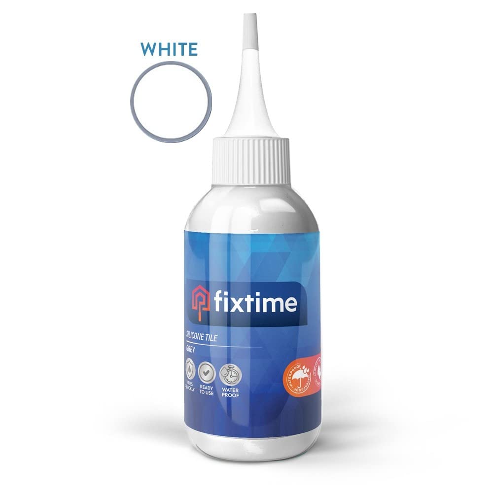 Fixtime Silicone Tile Grout, Grout for Restoring Bathroom & Kitchen Grout Joints, Easy to Use Tile Grout, Grout Whitener for Restoring Discoloured & Faded Joints 225ml (1, White)