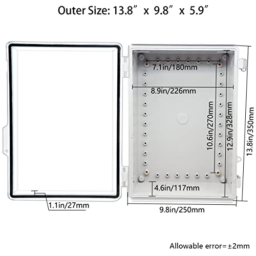 Zulkit Junction Box,Ip67 Waterproof Electrical Box Hinged Clear Cover Stainless Steel Buckle Plastic Project Enclosure W Mounting Plate Wall Bracket And 4 Cable Gland 13.8"X9.8"X5.9"&17.7"X13.8"X7.9" #TOP2