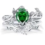 Wasee May Birthstone Ring Set 925 Sterling Silver Green Emerald Ring Pear Shaped Leaf Promise Ring for Her Birthday Anniversary Christmas Jewelry Gifts for Women,Ring Size 7
