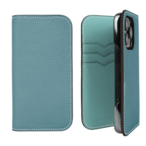 Valorex iPhone16 スマホケース 手帳型 本革ケース トゴレザー 携帯カバー スマートフォン カード収納 薄型 軽量 ギフト ブルージーン×ピーコックブルー, iPhone16 Pro（Amazon）