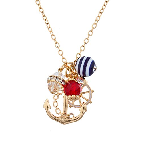 LUX ACCESSORIES Gold Tone Nautical Cluster Anchor Ship Wheel Charm Necklace