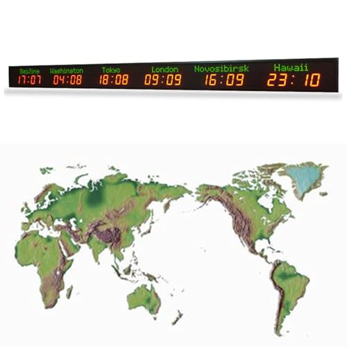 Orologio da parete digitale con visualizzazione del fuso orario mondiale, montaggio a parete per una facile visualizzazione fino a 20 metri, ideale per hotel, aziende e aeroporti