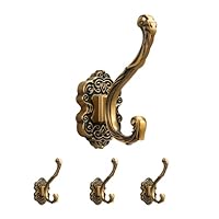 SDH Antique Brass Coat Hooks – Heavy Duty Wall Mounted – Vintage Decorative for Coats, Towels, Keys & Purse – Rust Resistant & Easy Installation Kit Included - Pack of 4