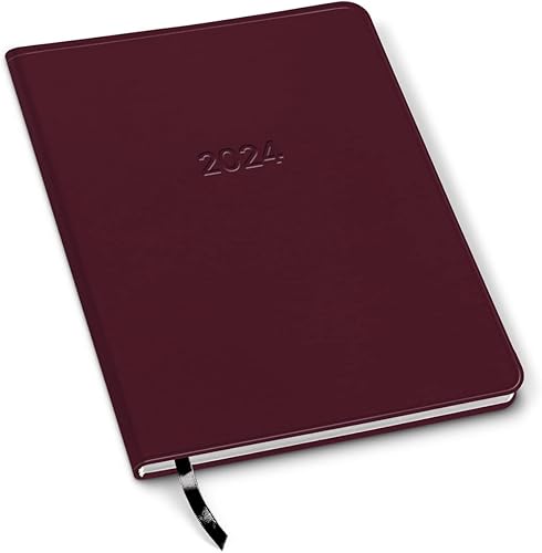 Gallery Leather - Agenda semanal grande 2024 Harbor - Rojo Cambridge, 9.75 x 7.5 pulgadas