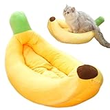 Cat Bed Cat Nest Yellow Banana Cat House Cute Soft Breathable Warm Small Pet Bed Yellow Banana Boat Shaped Fluffy Warm Soft Plush Breathable Bed Banana Cat Bed (Yellow,S)