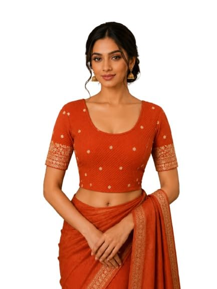 APPERA Women’s Embroidered Stretchable Readymade Saree Blouse for Women | Designer Half Sleeve Ethnic Blouse | Fancy Blouse for Saree-picture-21