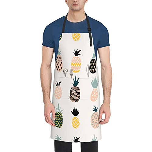 Vucemi Pineapple Printed Apron Waterproof Adjustable Bib Apron Cooking With Pocket Durable Aprons For Kitchen Gardening #TOP14