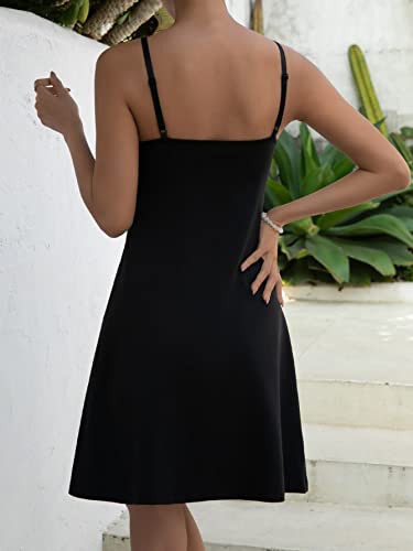 Makemechic Women's Maternity Summer Dress Adjustable Strap Sleeveless Scoop Neck A Line Cami Dress Black M #TOP1