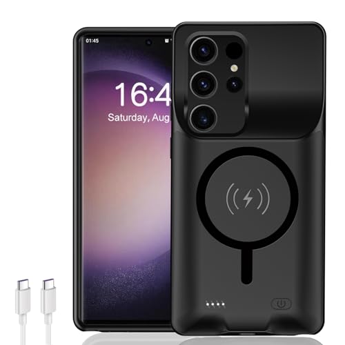 Battery Case for Galaxy S22/S23 Ultra Enhanced 12000mAh Slim Portable Protective Charging Case Backup Power Bank Battery Pack Compatible with Galaxy S22/S23 Ultra 6.8inch Extended Charger Cover-Black