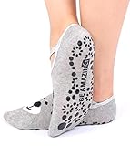 Non-skid No Slip Grip Socks for Barre Yoga Pilates Gym Ballet Hospital Maternity (Grey)