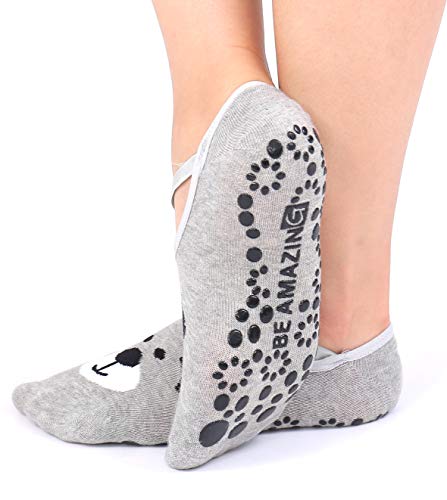 Live Happy Be Healthy Pilates Socks with Grips for Women Non Slip, Yoga Grippy Socks for Barre Hospital Maternity Sticky Slipper Woman Mens, 1 Pack, Gray