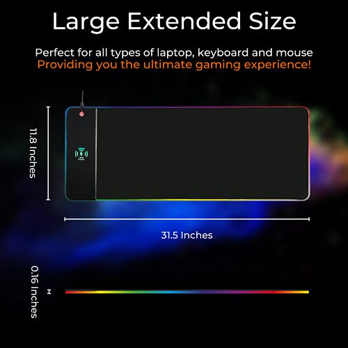 Qualis Wireless Charging Rgb Gaming Mouse Pad 15W - Led Mouse Mat 31.5×11.8 , 10 Light Modes Extra Large Mouse Pad Non-Slip Rubber Base Computer Keyboard Mat For Gaming , Macbook , Pc , Laptop , Desk #TOP3