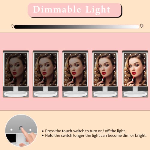 Jamiewin Lighted Makeup Mirror 3X/2X/1X Magnification 21 Led Trifold Vanity Mirror With Touch Sensor Dimming Portable Travel Mirror Best Xmas Gifts For Women Girls #TOP2
