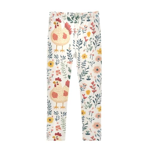 Girls Leggings Cute Chicken in Wild Flowers Toddler Girls Clothes Leggings for Girls Toddler Girls Leggings 3-4T