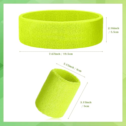 Image of 24 Pieces 80s Neon Sweatbands Set, Include 8 Sports Headbands and 16 Sweat Wristbands Elastic Athletic Tennis Sweat Bands Bulk for Man Woman