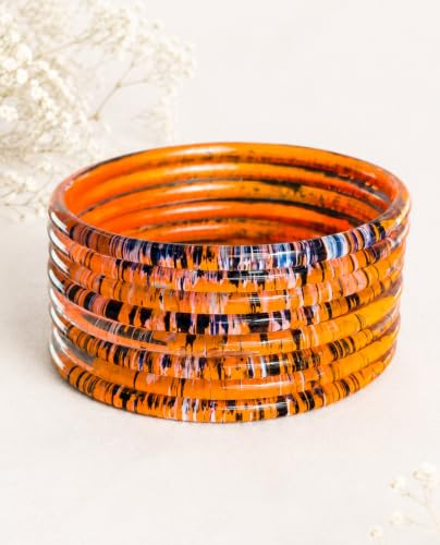Image of NMII Premium Glass Bangle Set for Women | Multicolor Designer Kangan | Fancy Kanch ki Chudiya | 3D Transparent Chudi Set | Wedding & Festive Occasions Bangles