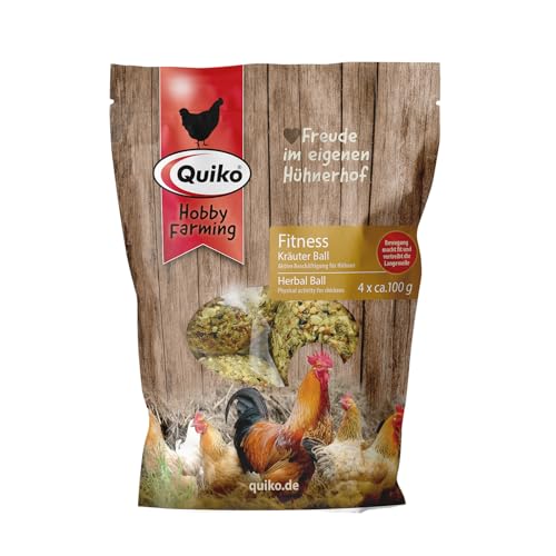 Quiko Fitness Balle aux Herbes 4X 100g - Occupation des Poules - Balle Fitness colorée composée d'herbes et de friandises savoureuses - Stimule Le comportement Naturel de picage de Vos Poules