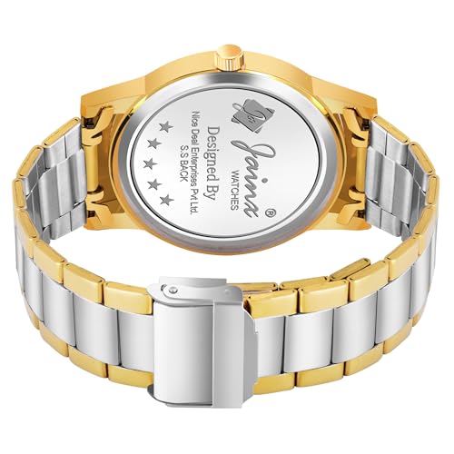 Image of jainx Premium Golden Chain Day and Date Feature Analog Wrist Watch for Men (Golden /White /Black Color Dial)
