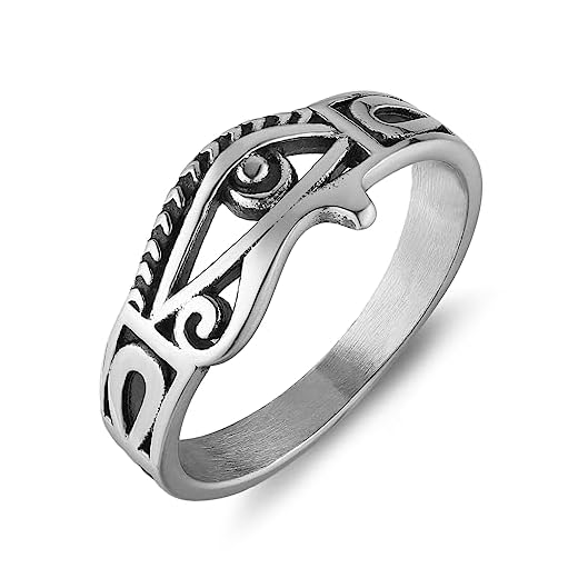 HZMAN Anel Egípcio Antigo Aço Inoxidável Ankh Cruz Olho de Hórus Anel Símbolo Egito Anéis para Homens Mulheres, 10, Metal não precioso, Sem pedra preciosa