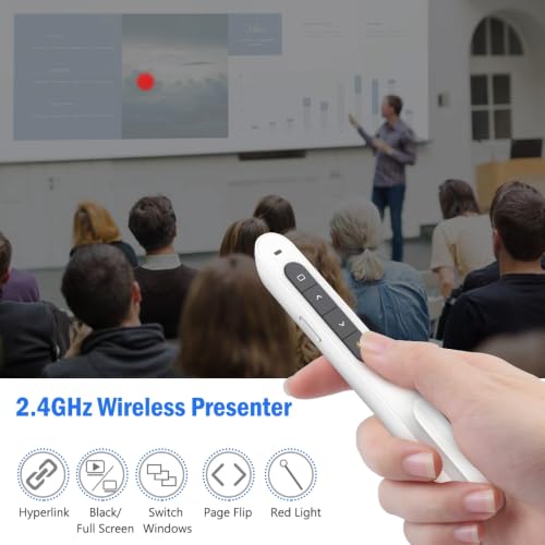 Image of DinoFire White Wireless Presenter, Volume Control Presentation Clicker, RF 2.4GHz PowerPoint Clicker Presentation Remote Control Slide Clicker Advancer