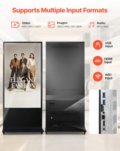 Image of VEVOR 65 in Indoor Digital Signage 4K Floor Stand Advertising Display Kiosk, WiFi HDMI /USB Input Android OS, 178 Wide View, LCD Touchscreen Interactive Monitor, Mobile Commercial Totem Poster