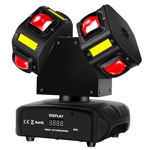 MFL. Moving Head DJ Light, Mini Double Heads 10 LED RGBW Beam,10 LEDs Golden Strobe Sound Activated DMX 512 Stage Lights for DJ KTV Disco Party, Black