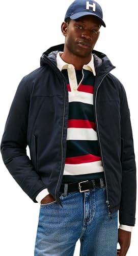 Tommy Hilfiger Herren Übergangsjacke Short Padded mit Kapuze, Blau (Desert Sky), S – Ansicht 1