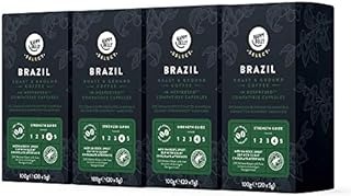 Amazon Brand - Happy Belly Select Brazil Coffee in Nespresso Compatible Coffee Capsules, 80 Aluminium Capsules (4 Packs x 20) - Rainforest Alliance Certified