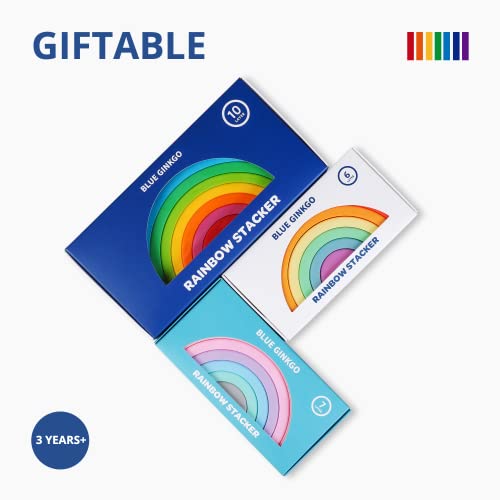 Blue Ginkgo Silicone Rainbow Stacker - Montessori Nesting Puzzle | Kids And Toddler | Stacking Sensory Toys - 10 Layers (Vibrant) #TOP5