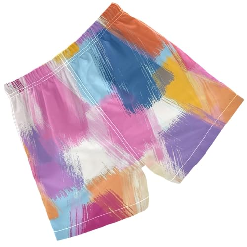 Pigsaly Boys' Swim Board Shorts Tartan Colorful Brush Stroke Boy's Swim Trunks Kids Swimwear 3T2